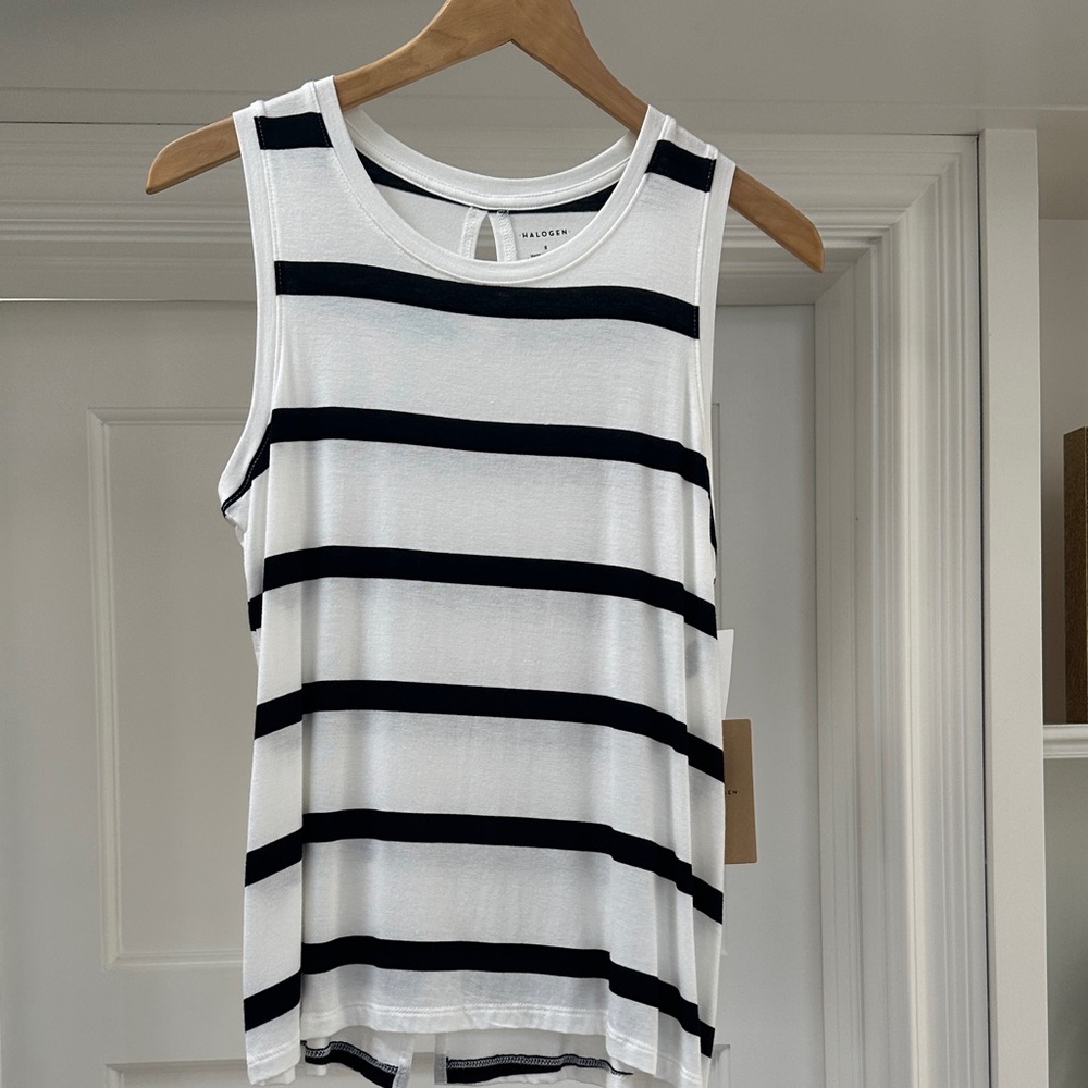 Halogen Classic Black and White Striped Tank Top